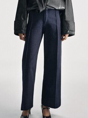 Zara ZW Collection High Waist Wide Leg Jeans - Dark Blue Denim - Size 8